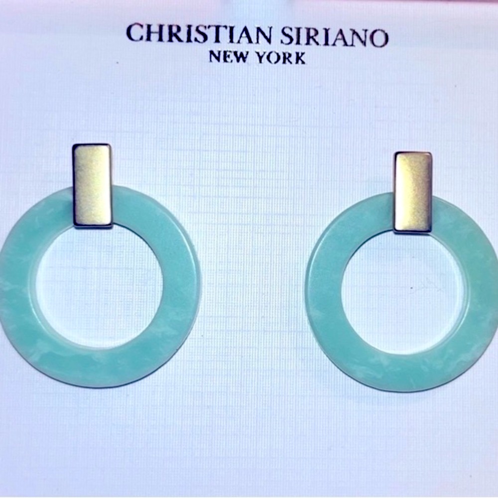 NWT Acrylic earring hoops in aqua and gold new!